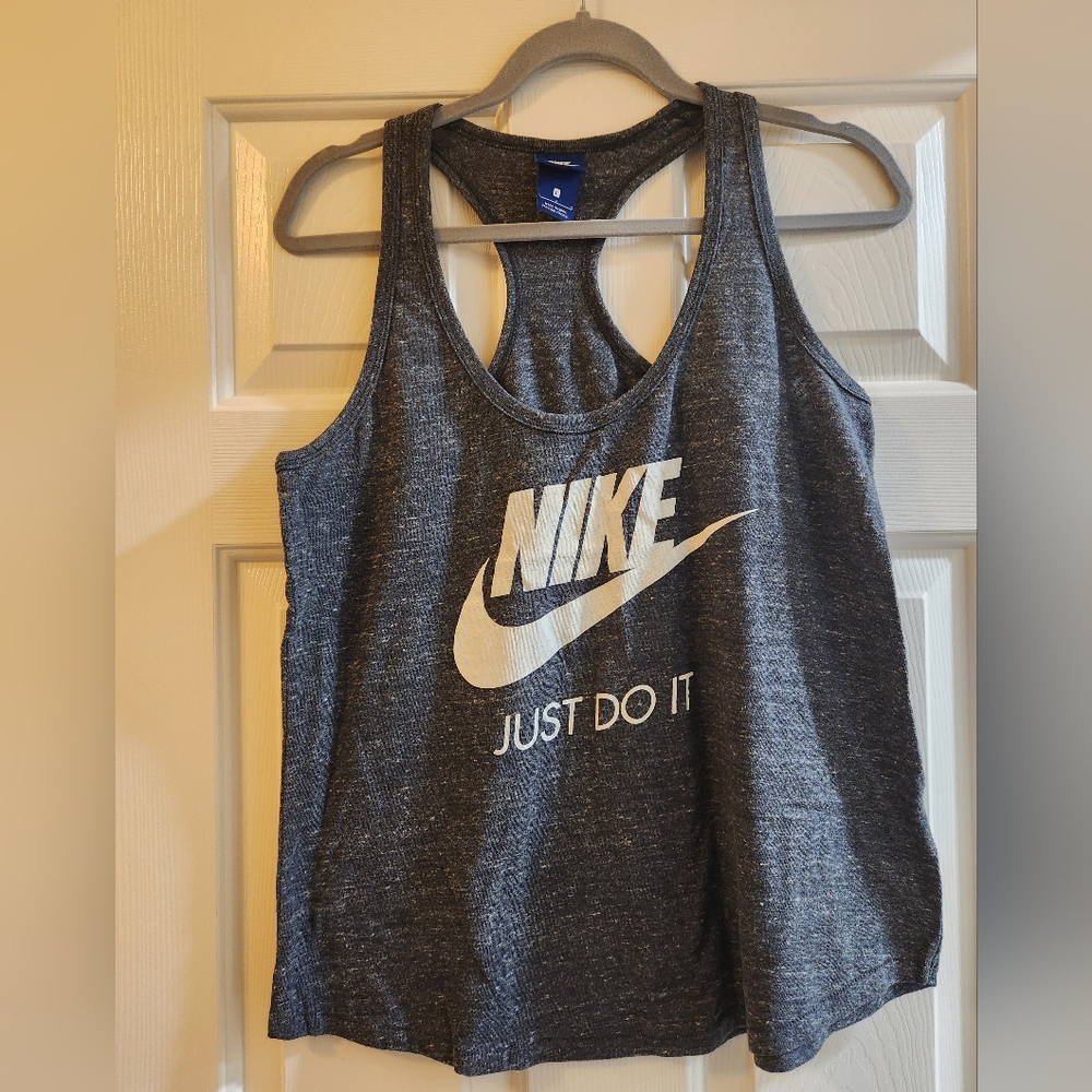 Nike Dark Heather Gray Racerback Tank with White Swoosh